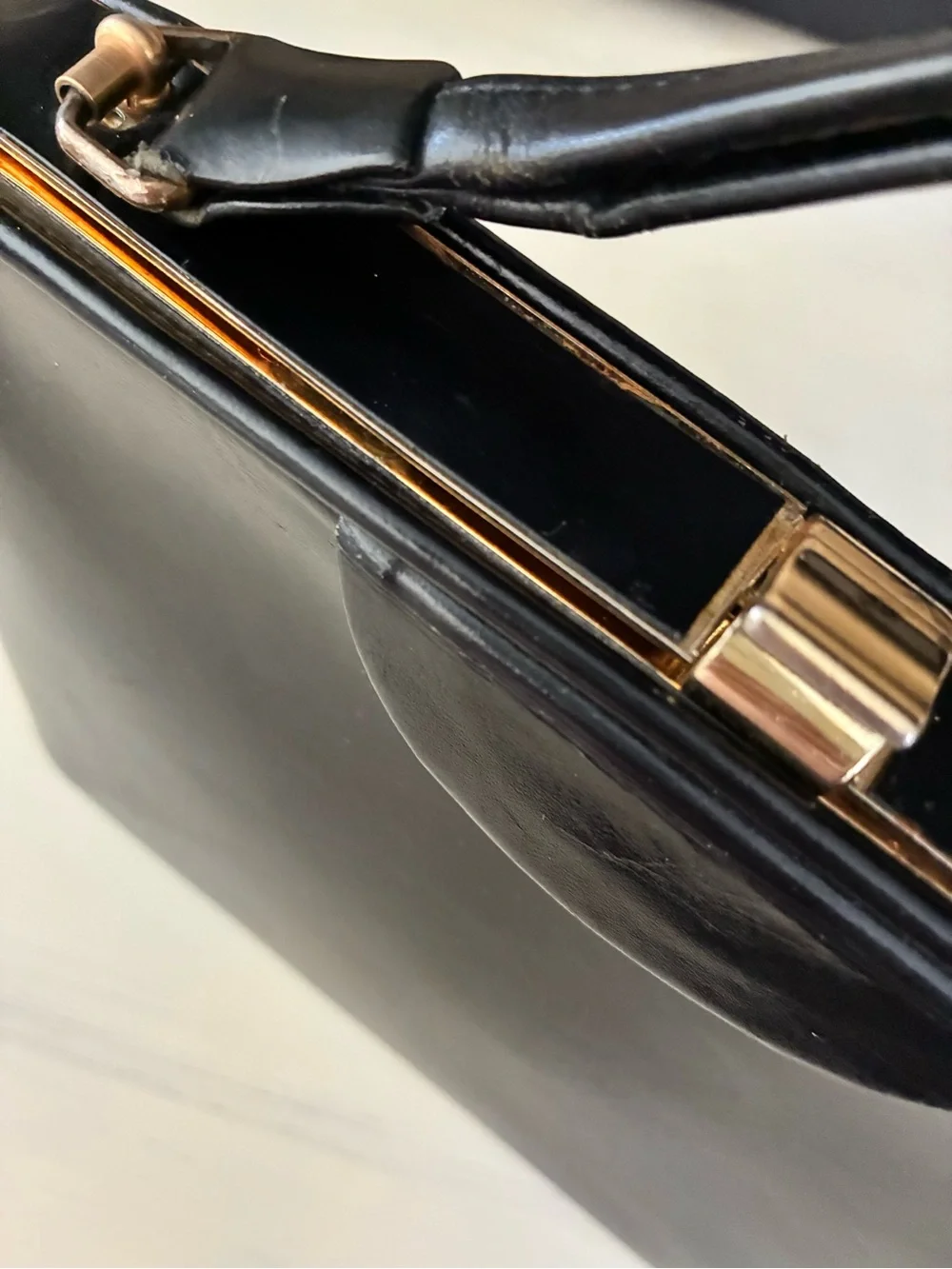 Vintage Black Genuine Leather Double Handle Frame Handbag | Made in England